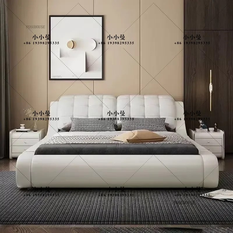 Modern Minimalist 1.8m Double Italian Light Luxury Leather Bed Frame for Bedroom Furniture Master Bedroom Bedstead