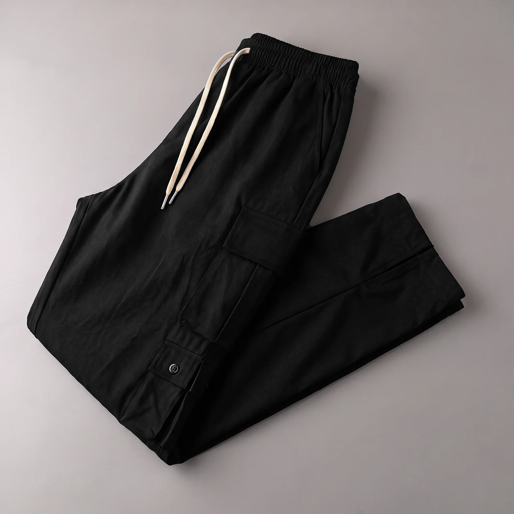 Men Work Cargo Pants Straight Leg Elastic Waist Drawstring Multi Pocket Casual Trousers Outdoor Streetwear Pants for Men view 4