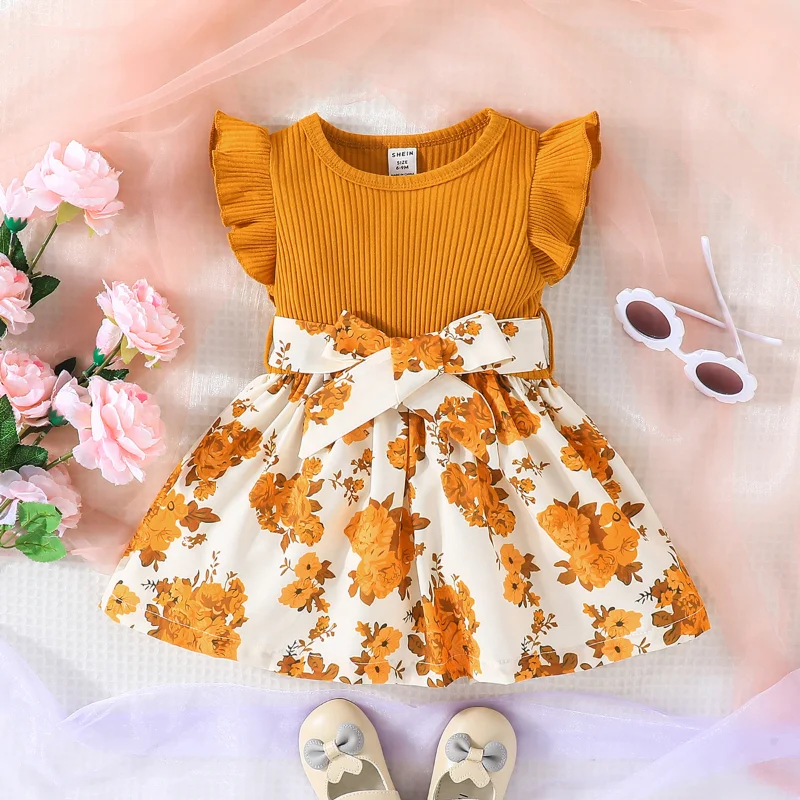 Dress For Kids Newborn 6 - 36 Months Birthday Style Butterfly Sleeve Cute Floral Princess Formal Dresses Ootd For Baby Girl