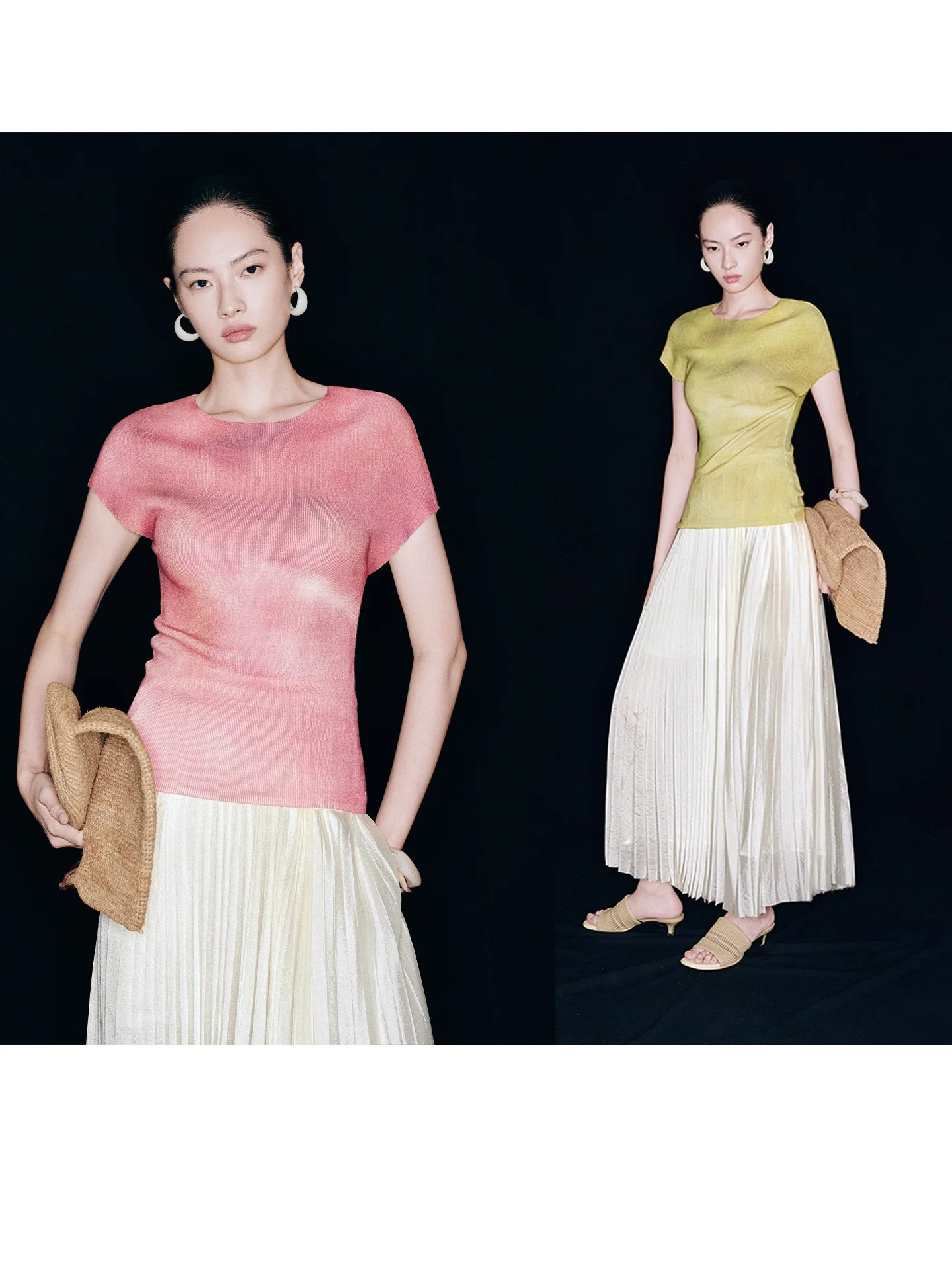 

Женская хлопковая футболка с круглым вырезом, облегающая, с узором «облака», окрашенная методом холодного крашения, в двух цветах