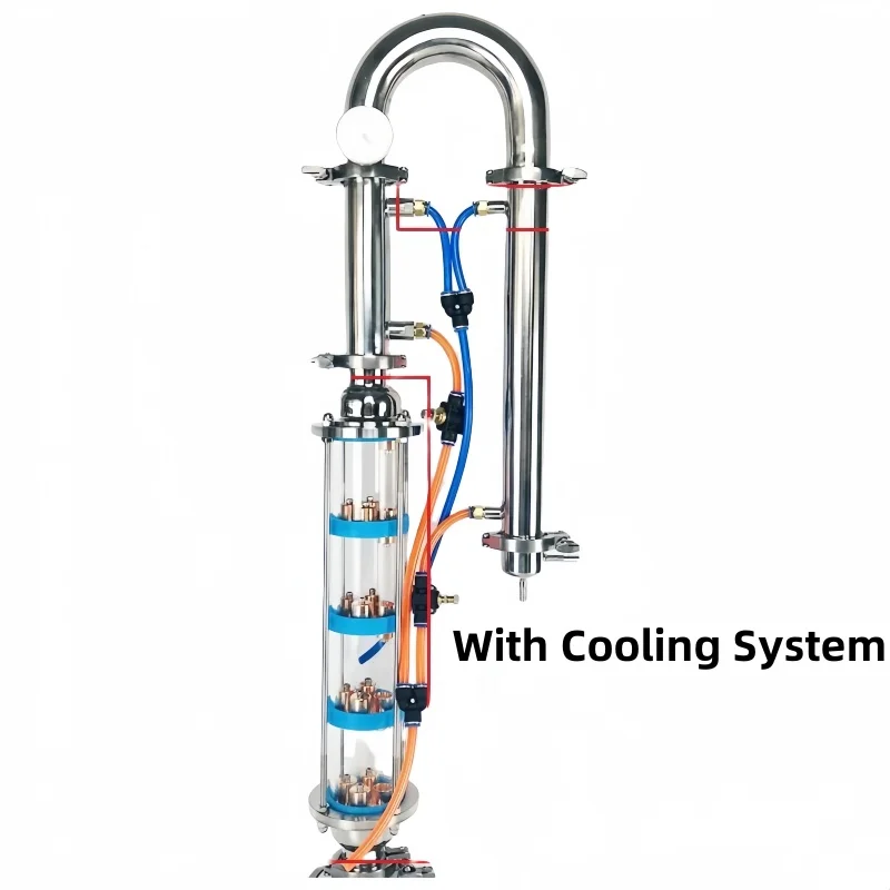 Nuevo destilador de flauta de 2 "51mm OD64mm con columna de lente de destilación de 5 pisos para elaboración casera, juegos de placas de burbujas de cobre o SS304 * 5