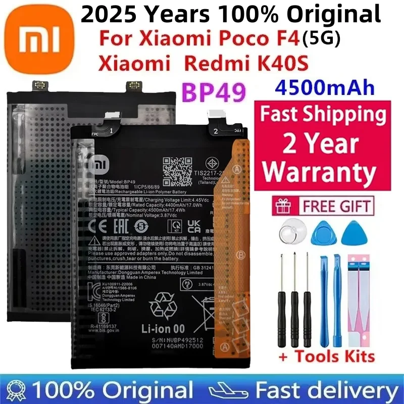 100% Original High Quality BP49 4500mAh Phone Battery For Xiaomi Poco F4 5G / For Redmi K40S Replacement Batteries + Free Tools