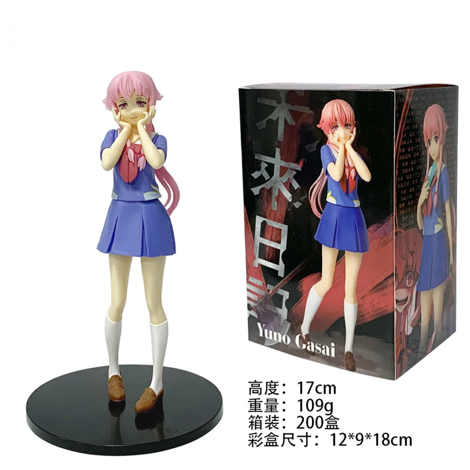 Hot 17cm Future Diary Mirai Nikki Gasai Yuno Anime Uniform Dress Standing Posture Action Figure Model Desktop Toy