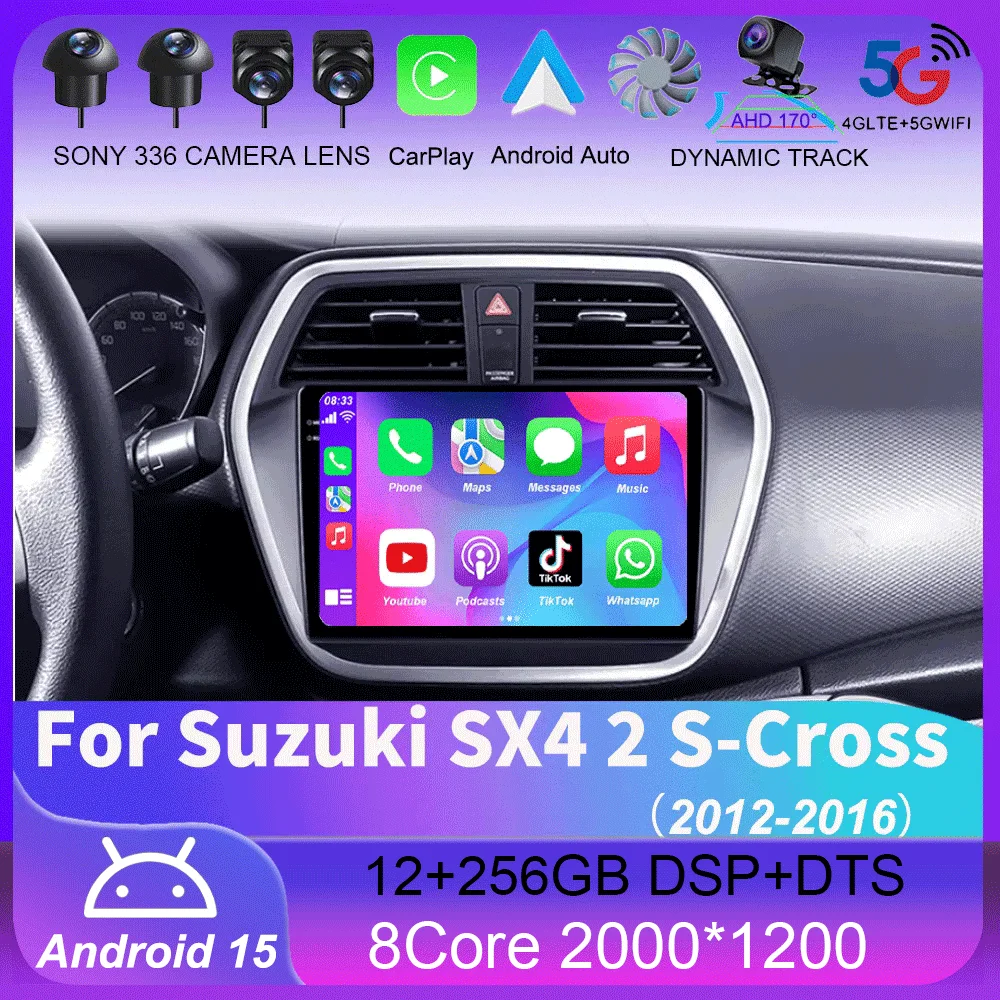 

Android 15 For Suzuki SX4 2 S-Cross 2012 - 2016 Carplay Auto 4G+WIFI GPS Car Radio Navigation Multimedia Video Player Stereo BT