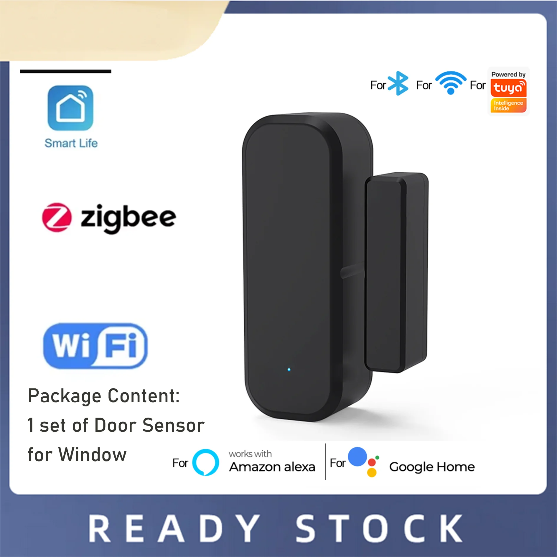 Untuk TuyaZigbeeWifi Sensor pintu masuk jendela Sensor keamanan pencuri Sensor magnetik Alarm hidup pintar dengan Alexa Google Home