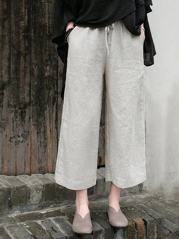 

Loose Cotton Linen Pants Women's Summer Thin Wide Leg Pants Drapey Slimming High Waist Straight Cut Casual Trousers