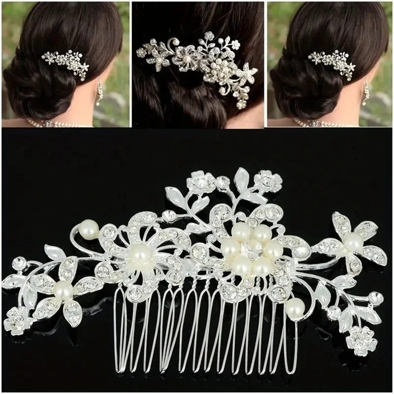 1pc Pearl Water Diamond Bridal Hair Accessory Headwear Silver Wedding Fashion Romantic Women\'s Jewelry Headbands Hairpins Combs