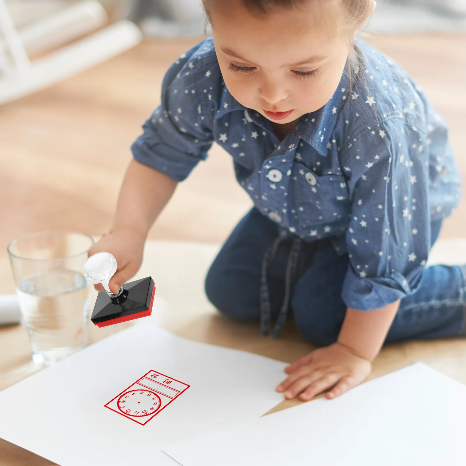 Timbro dell'orologio per bambini Timbro autoinchiostrante Strumento didattico per l'apprendimento del tempo Giochi di attività in classe Lastre di lavoro Flashcard Bomboniere