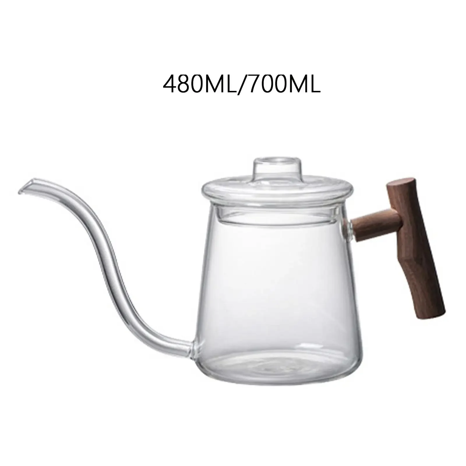 Chaleira de vidro pescoço de ganso com tampa cafeteira chaleira de água alça de madeira despeje sobre chaleira para cafeteira água fervente cozinha