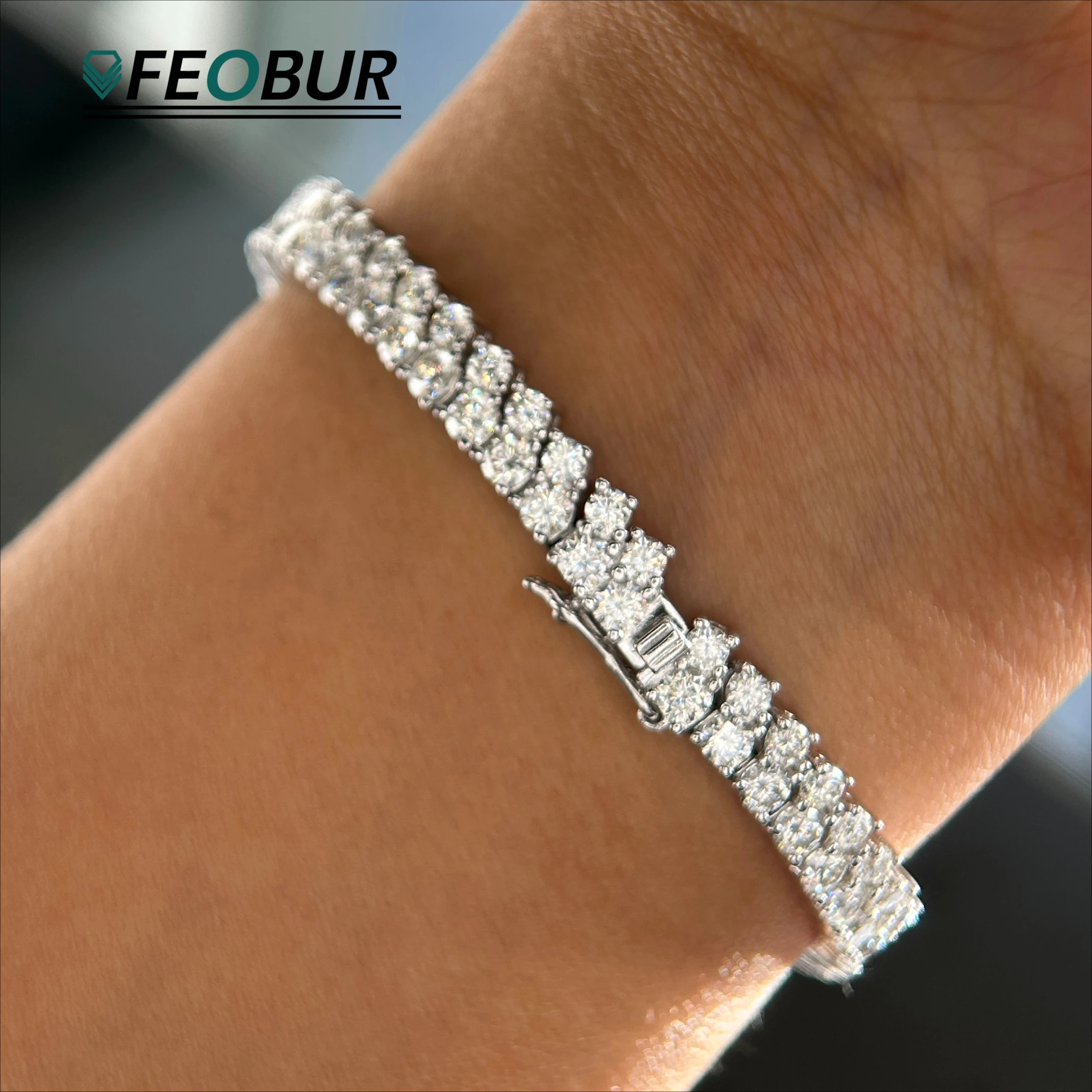 

FEOBUR 3 мм муассанит теннисный браслет из стерлингового серебра 925 пробы для женщин и мужчин двухрядная цепочка с бриллиантами на руку модные ювелирные изделия подарки