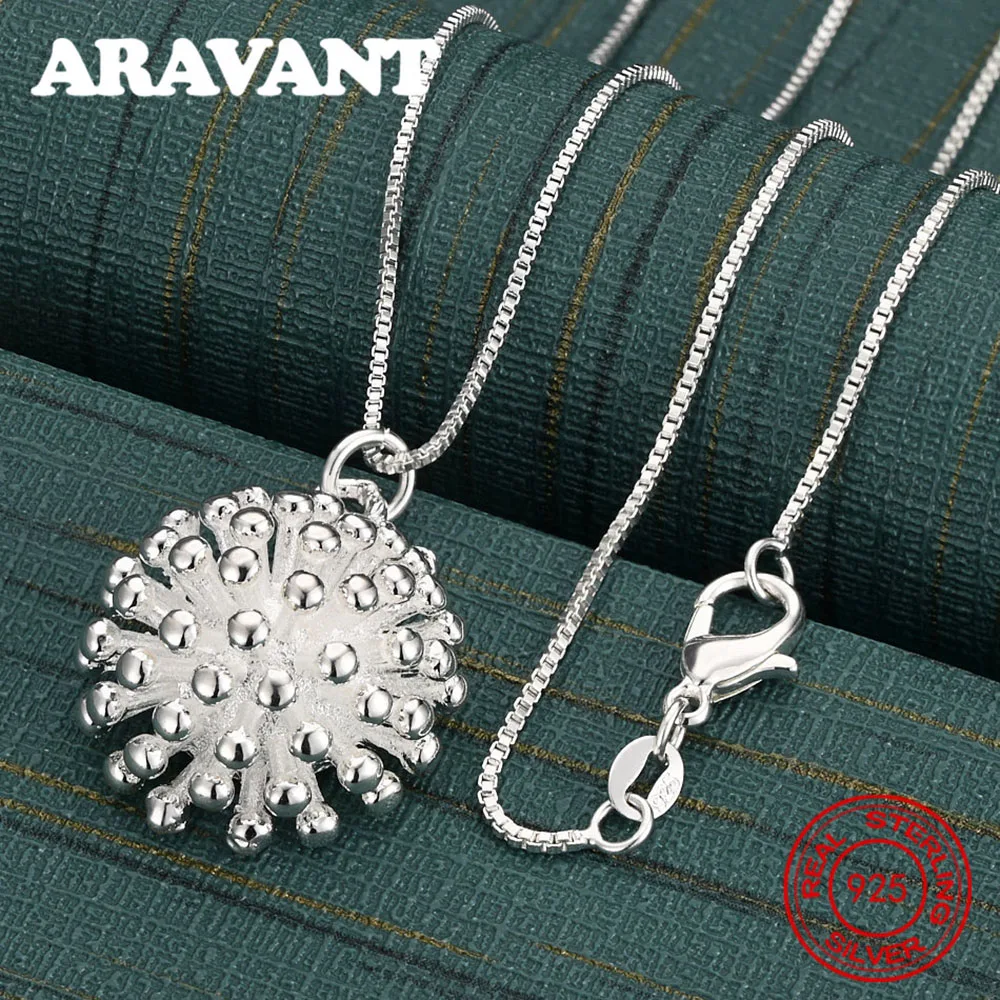

925 Sterling Silver Hemisphere Dandelion Pendant Necklace Women'S Commuting Accessories Christmas Gift Jewelry