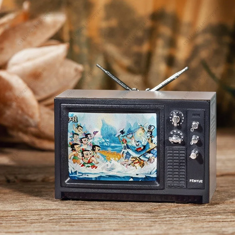 1:12 Puppenhaus Miniaturmodell, Wohnzimmerszene-Dekoration, Retro-Nostalgisches Vintage-TV-Modell – Detail 1