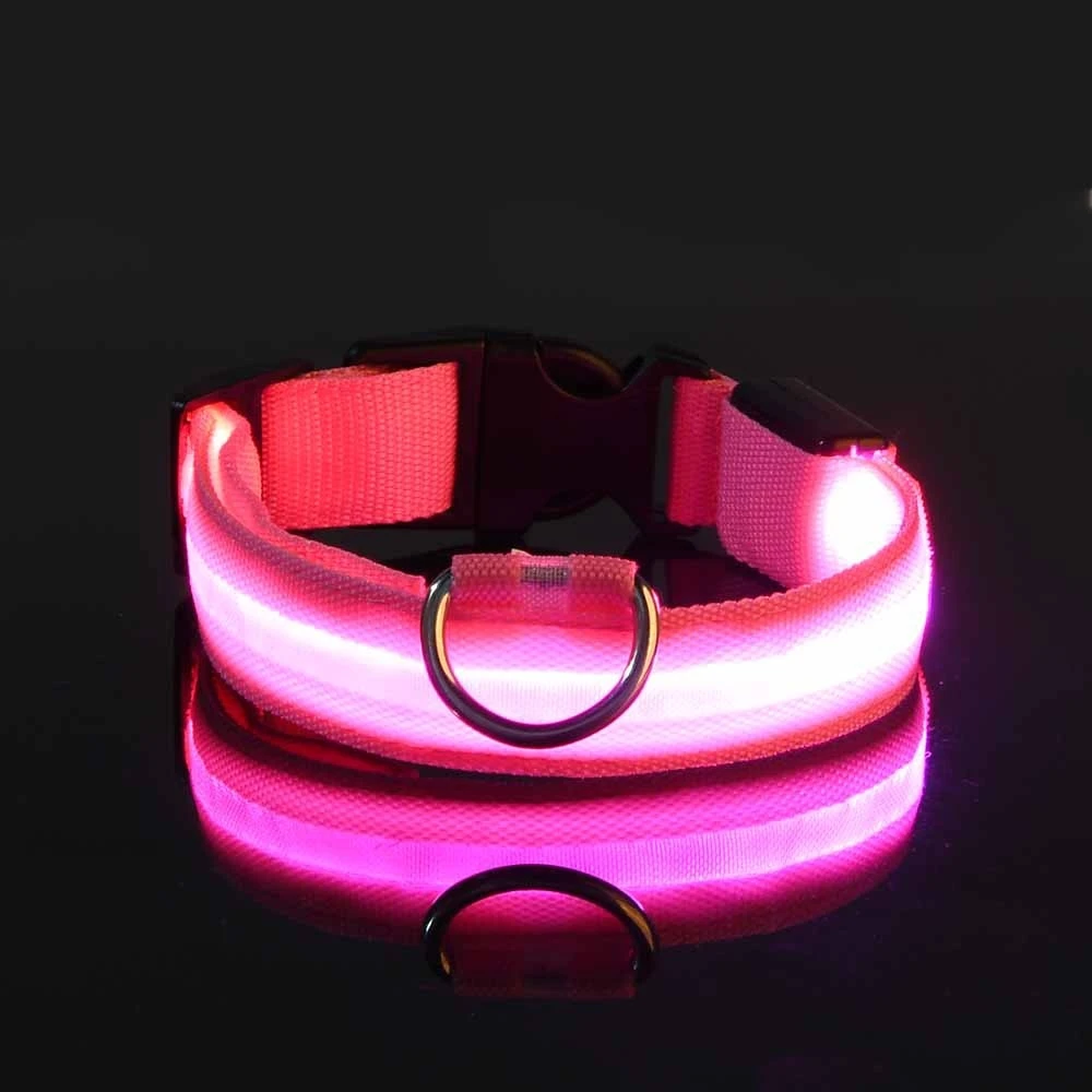 Nylon LED Nachtveiligheid Knipperend Glow In The Dark Hondenriem Honden Lichtgevende fluorescerende halsband voor huisdieren