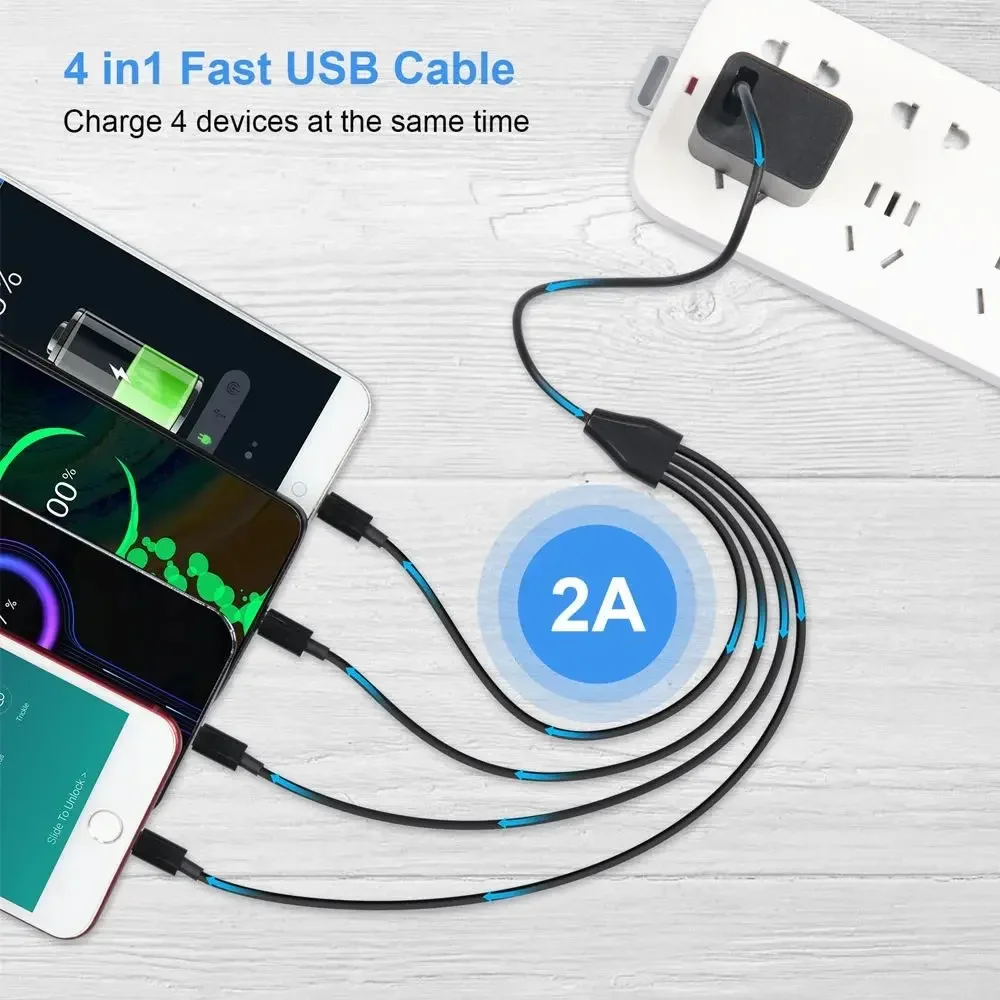 50cm USB-C to Type-C Multiple Charging Cord 20cm USB to 4 in 1 Micro USB Splitter Adapter Cable 5V 4 Port Type C Splitter Cable