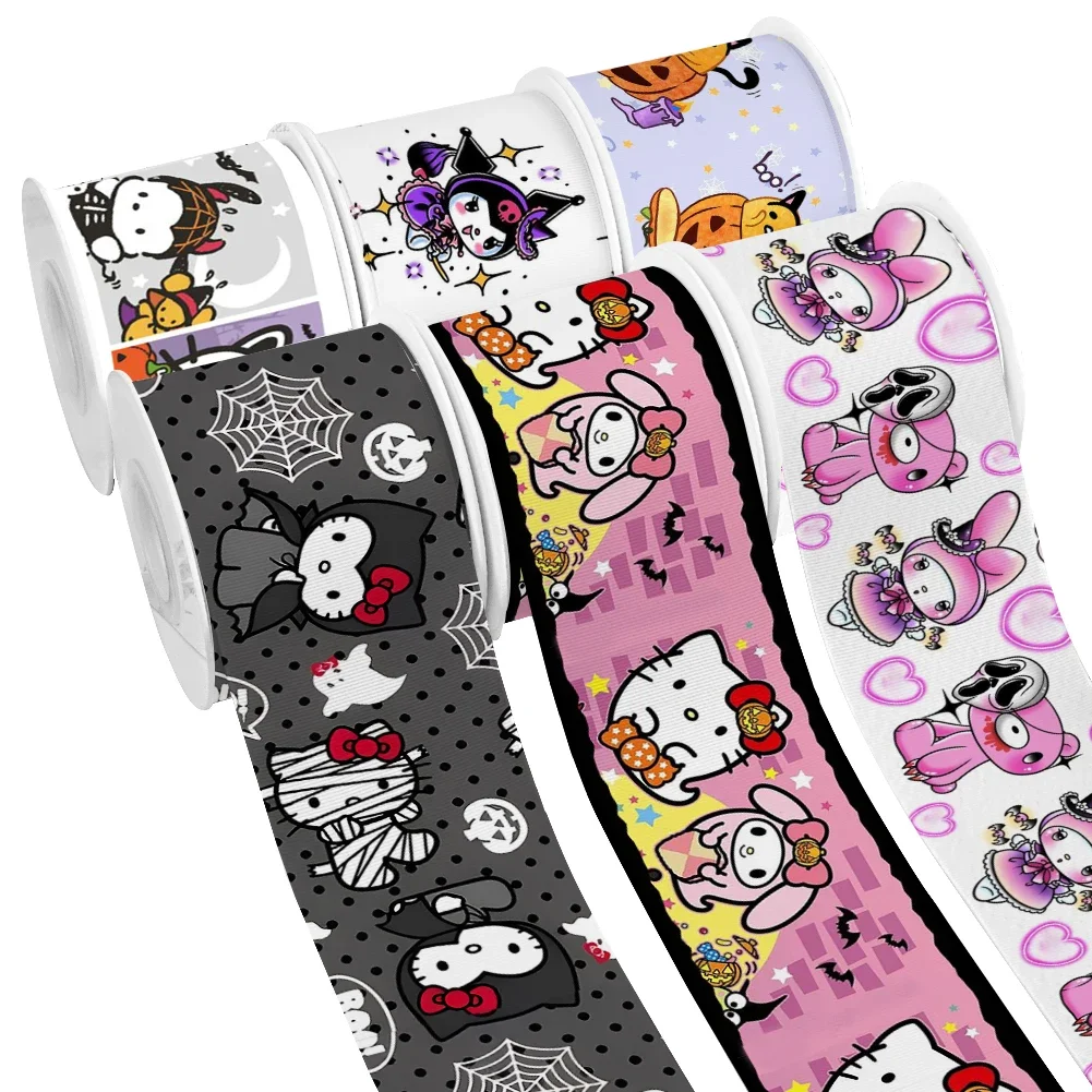 Halloween Sanrio Hello Kitty My Melody stampato Grosgrain/nastro di raso per la testa della ragazza indossare fiocchi per capelli 10 Yards