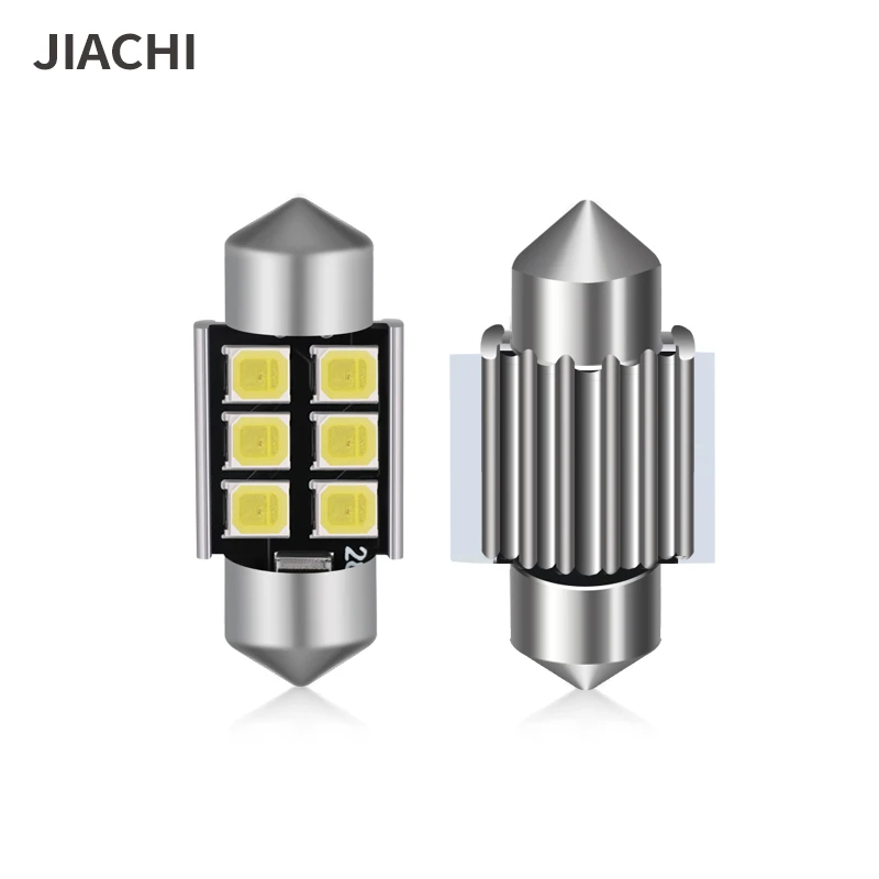 JIACHI 10PCS C10W C5W 31mm Festoon Led Bulb Canbus Lights DE3022 2835SMD 6chip No Error Auto Car Map Roof Reading Lamp White 12V