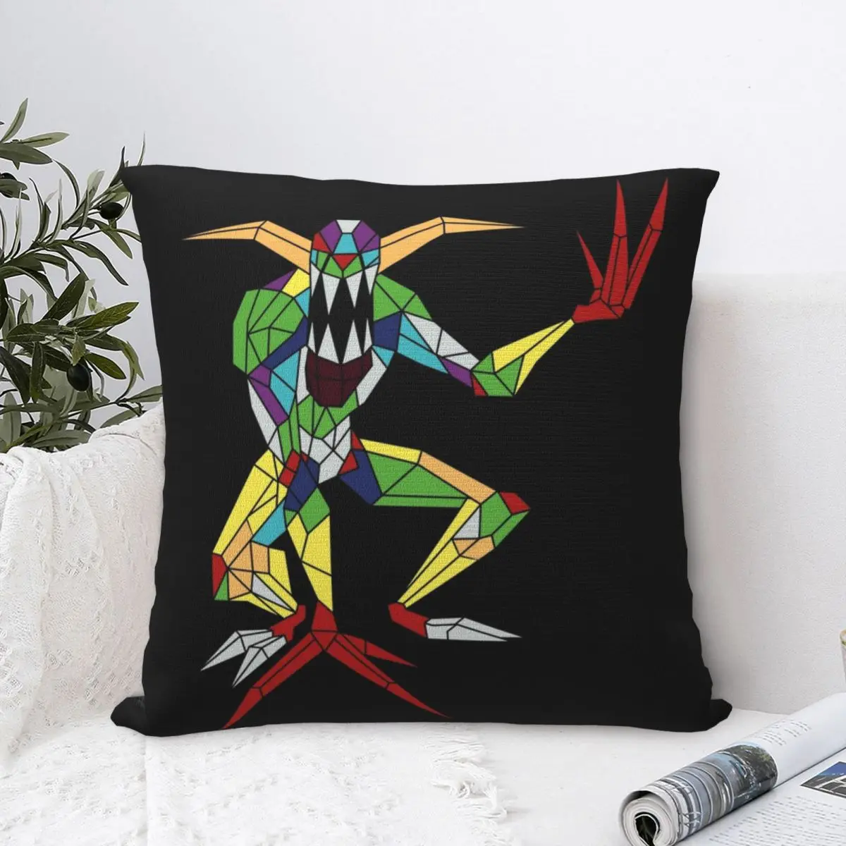 

Stained Glass Demon Square Pillowcase Polyester Pillow Cover Velvet Cushion Zip Decorative Comfort Throw Pillow For Home Sofa