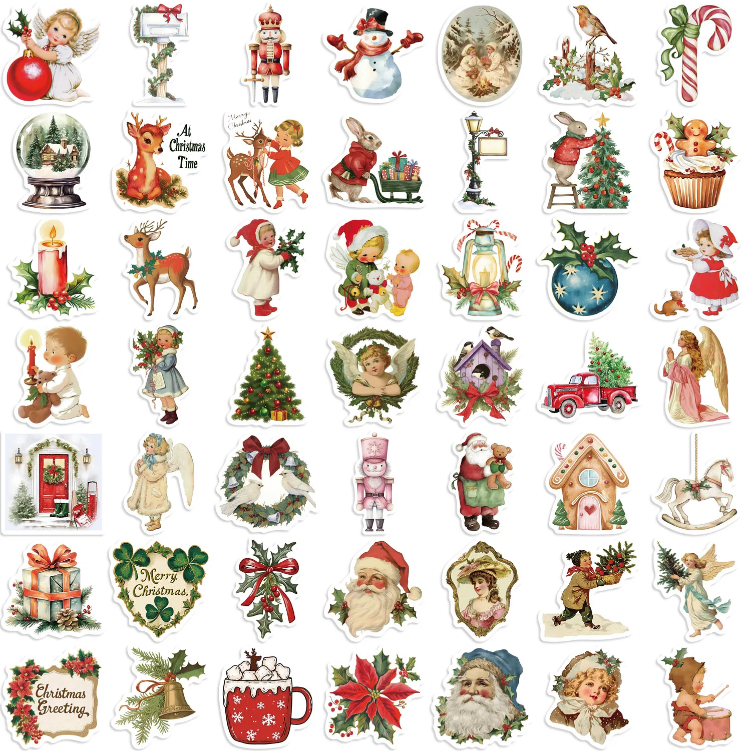 50pcs Romantic Angel Vintage Christmas Santa Claus Decorative Sticker Graffiti Decals for Laptop Guitar Suitcase Skateboard