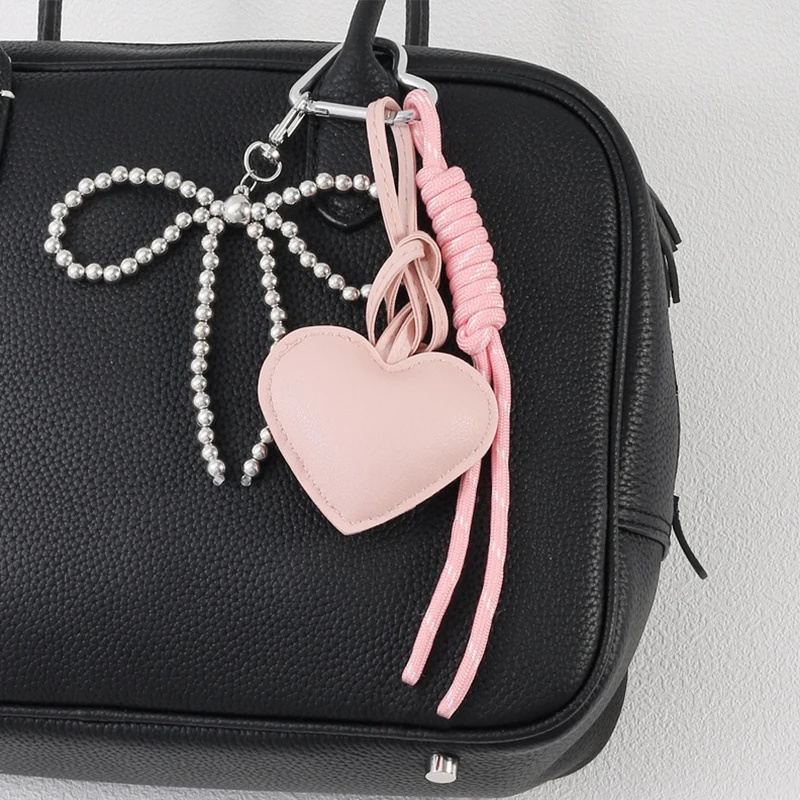 PU Heart Leather Rope Keychain Woven Rope Handmade Braided Rope Car Keyrings Ins Anti-Lost Love Rope Bag Charm Gifts