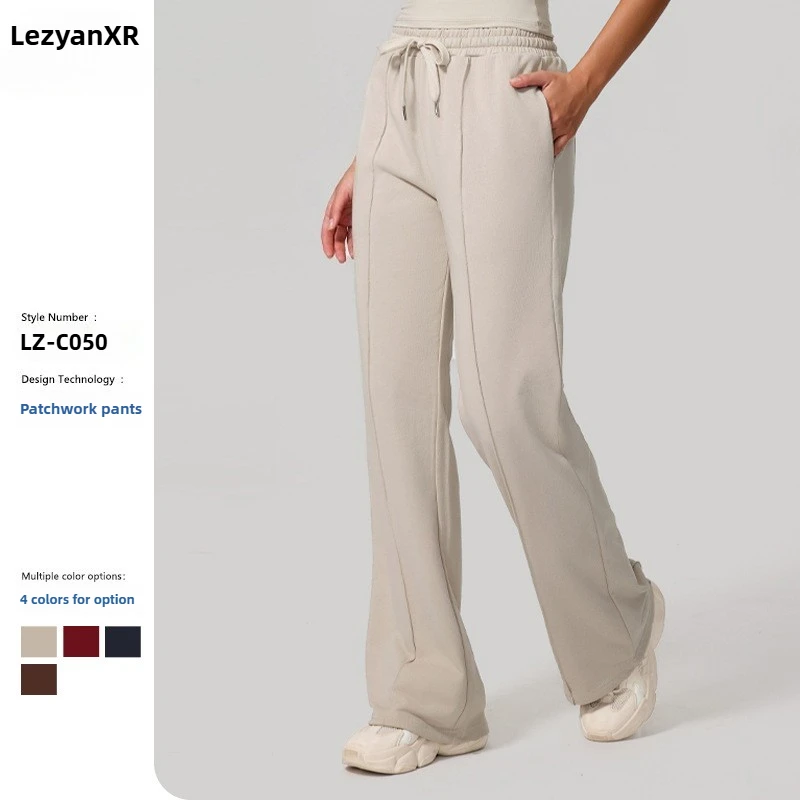 Lezyan High Waist Loose Sweatpants Pocket Straight Casual Pants Wear Versatile Sweatpants Female Yoga Gym Fitness Femme