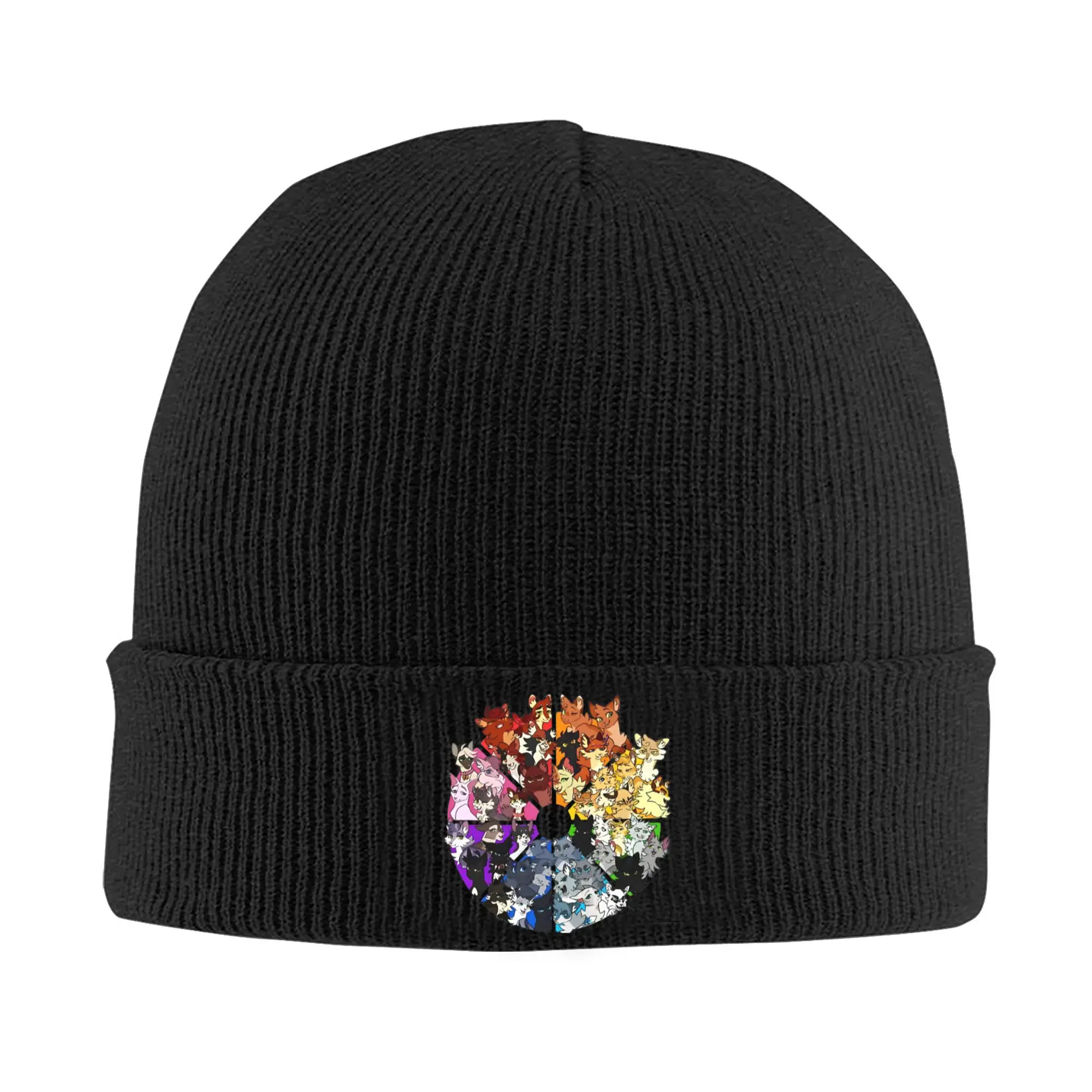 Warrior Cats Color Wheel Fireheart Knitted Hats Autumn Winter Skullies Beanies Street Cartoon Cap Female Male Acrylic Skullcap