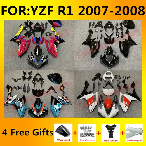 オートバイフルフェアリングキットヤマハ YZF YZFR1 07 08 R1 2007 2008 ボディシェルキット ABS プラスチックフェアリングボディワークキット zxmt