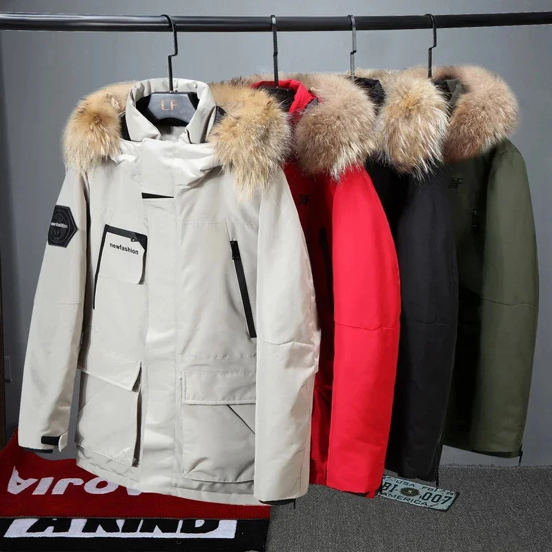 -30 Degree Keep Warm Winter Down Jacket Men Hooded Fur Collar Windbreaker White duck Down Coat Male M-XXXL Padded Snow Coat