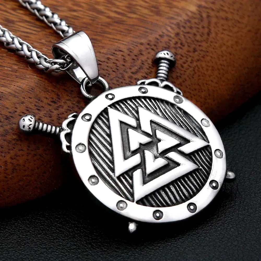 Vintage Nordic Viking Valknut Pendant Necklace Stainless Steel Trendy Fashion Men And Women Rider Jewelry Halloween Holiday Gift