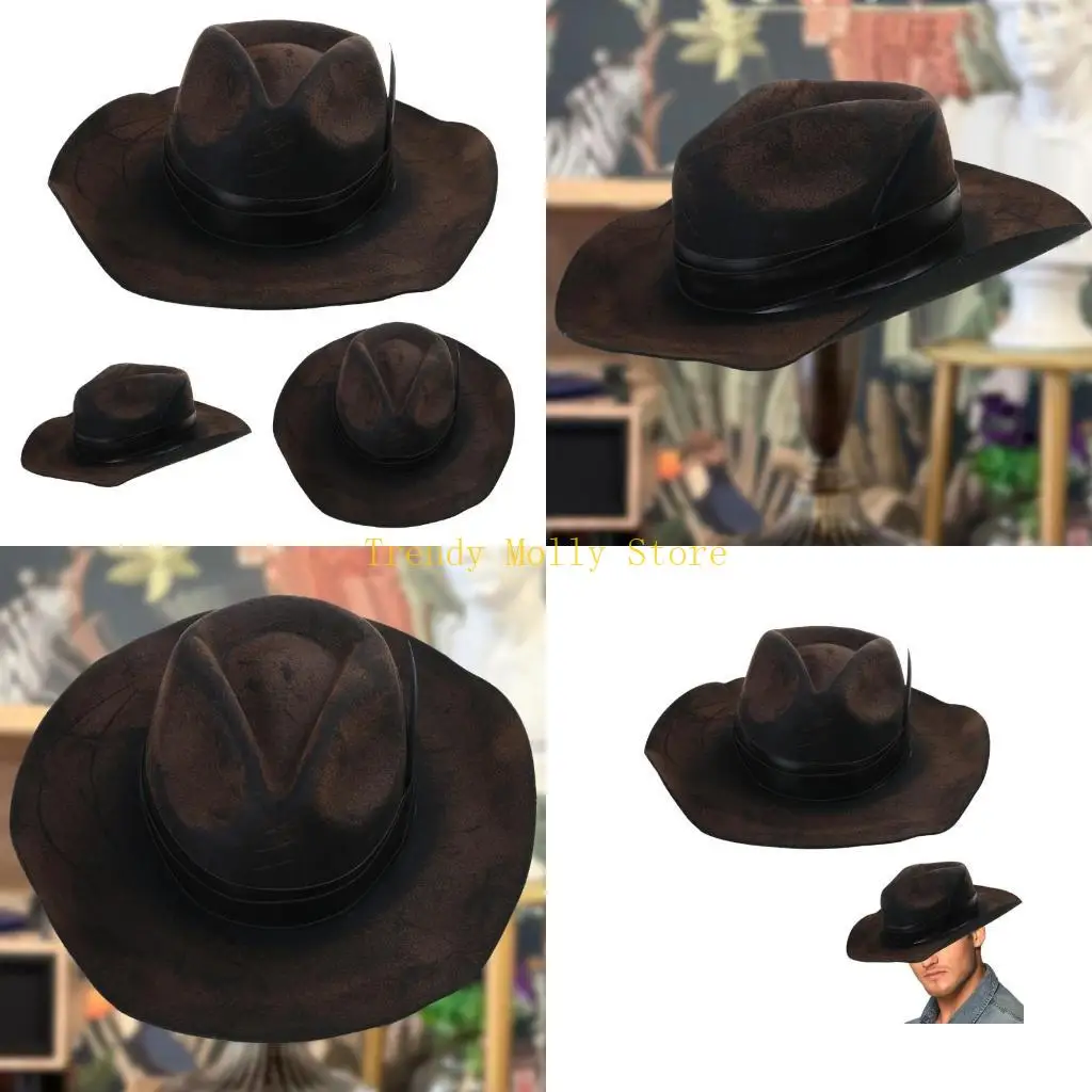 

N5KB Wide Brims Wool Hat Panamas Hat MagicianHat Cowboy Hat Stage Performances Headwear Masquerades Party Fedoras Hat Headpiece