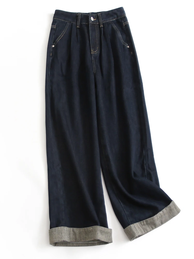 

High Waist Wide Leg Pants Loose Women's Jeans Trousers Straight Cut Loose Fit Cuffed Denim Pants plus Size Straight Leg Jeans
