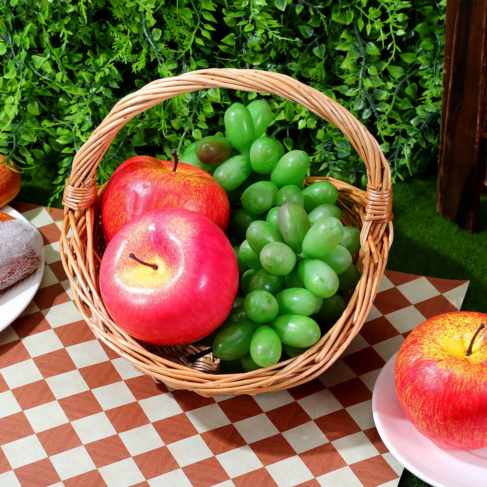 Natural-Look Handcrafted Woven Plastic Fruit Basket Compact Lightweight Storage Basket for Picnics Camping Travel Home Decor