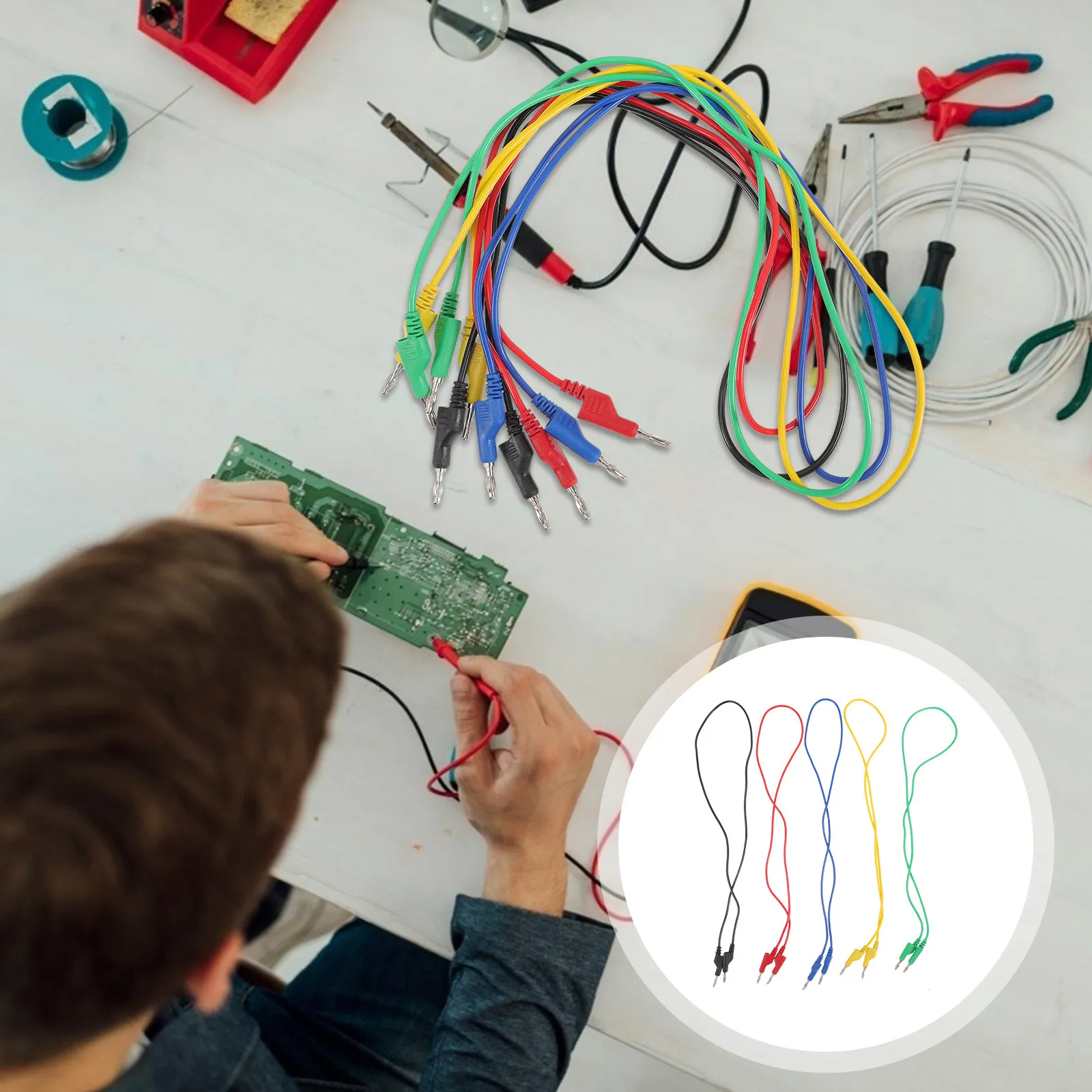 

5Pcs Double Cage Test Leads Banana to Banana Cable Stackable Multimeter Test Probes Electrical Testing Leads Multi Meter Tester