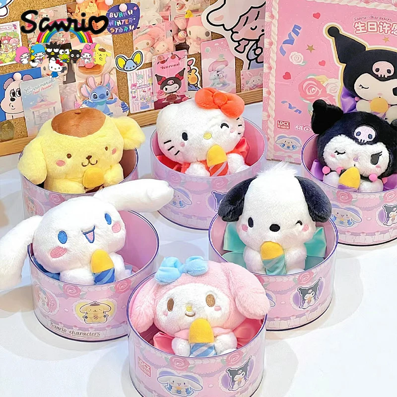 

Sanrio глухая коробка день рождения, плюшевая серия Hello Kitty Kuromi Pompompurin Cinnamoroll Kawaii, детские игрушки, подарок на день рождения