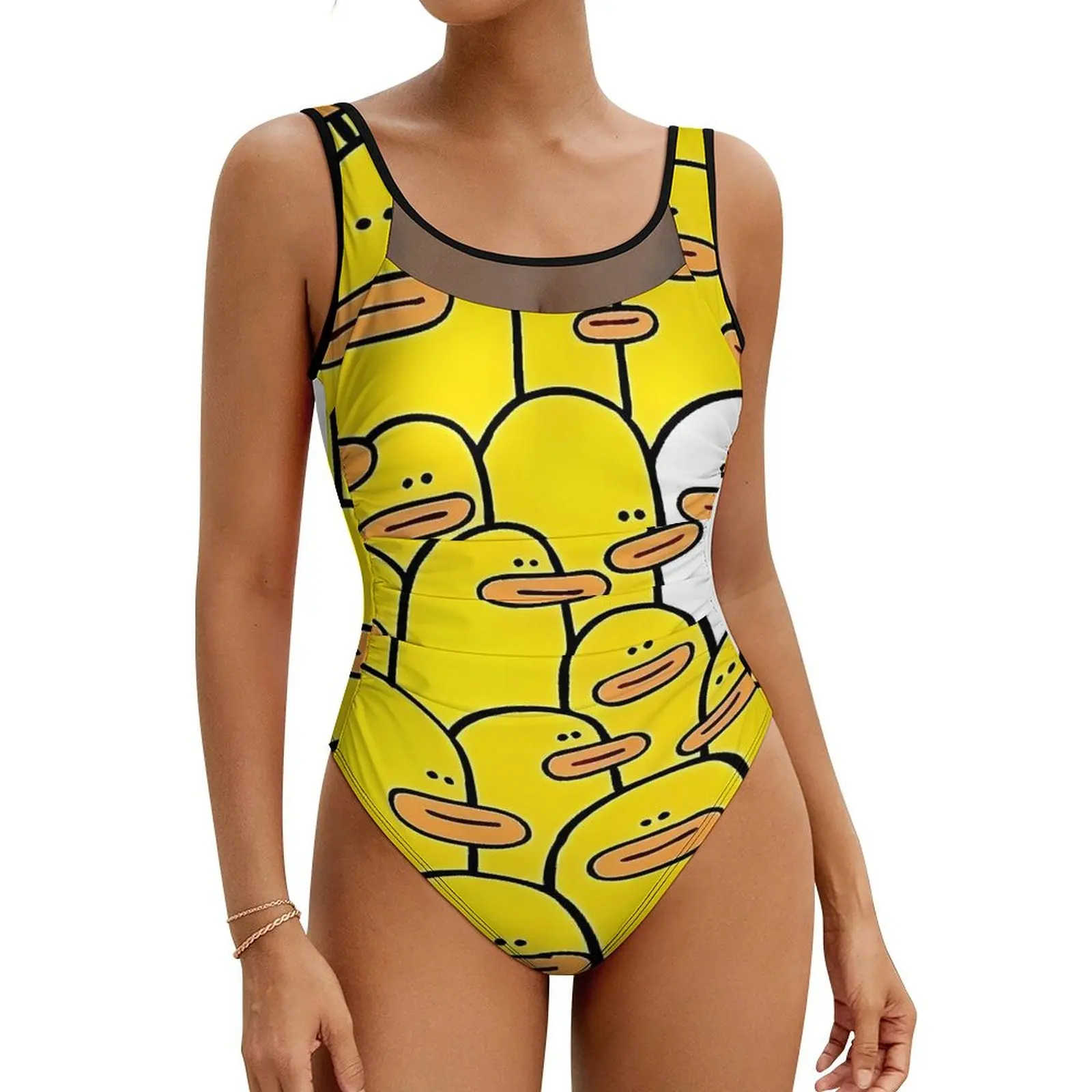 Funny Rubber Ducks Swimsuit  One-Piece Swimwear Push Up Novelty Bathing Suit Sexy Holiday Surf Printed Swimsuits