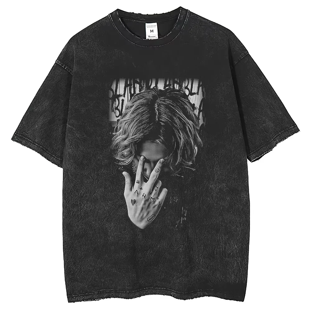 2024 الصيف الرجال والنساء غسلها الهيب هوب قمة خمر الكورية موضة الذكور المغني تي شيرت القطن الجولة الرقبة عادية ShortAutumn