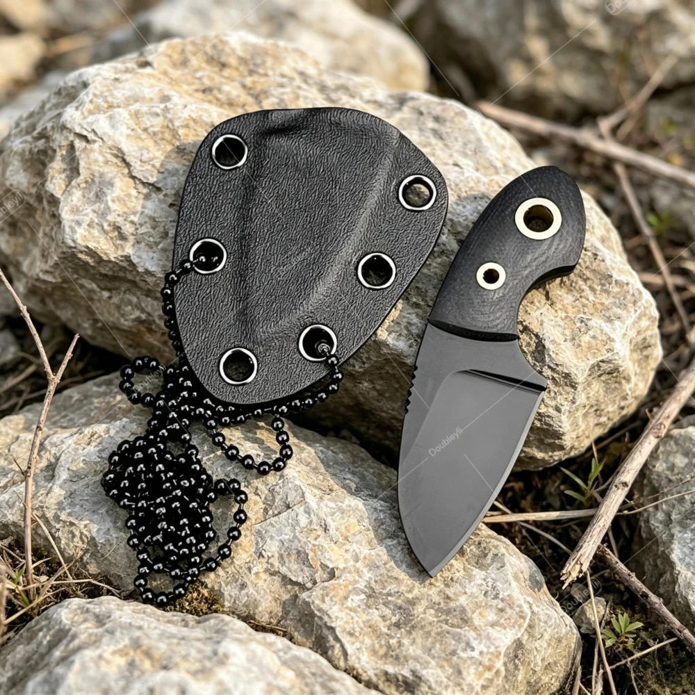 Mini Straight Knife Outdoor Camping Keychain Knife Portable EDC Necklace Knife Multi-function Compact Wilderness Cutting Rescue Tools