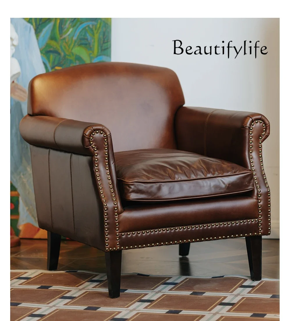 

Retro oil wax leather leather leisure chair living room balcony single fashion high sense designer