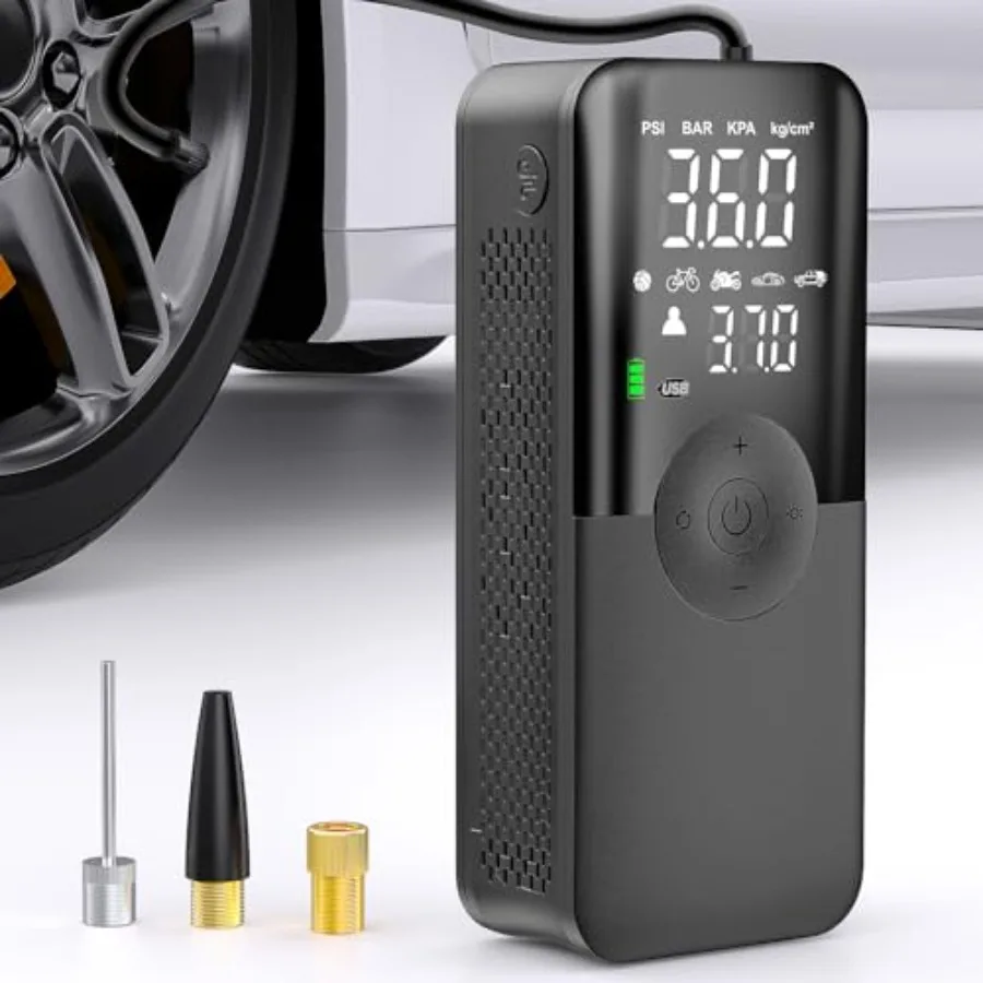 

Tire Inflator Portable Air Compressor Rechargeable Battery Cordless 150PSI Faster Inflation Pump with Pressure Gauge for Car Mo