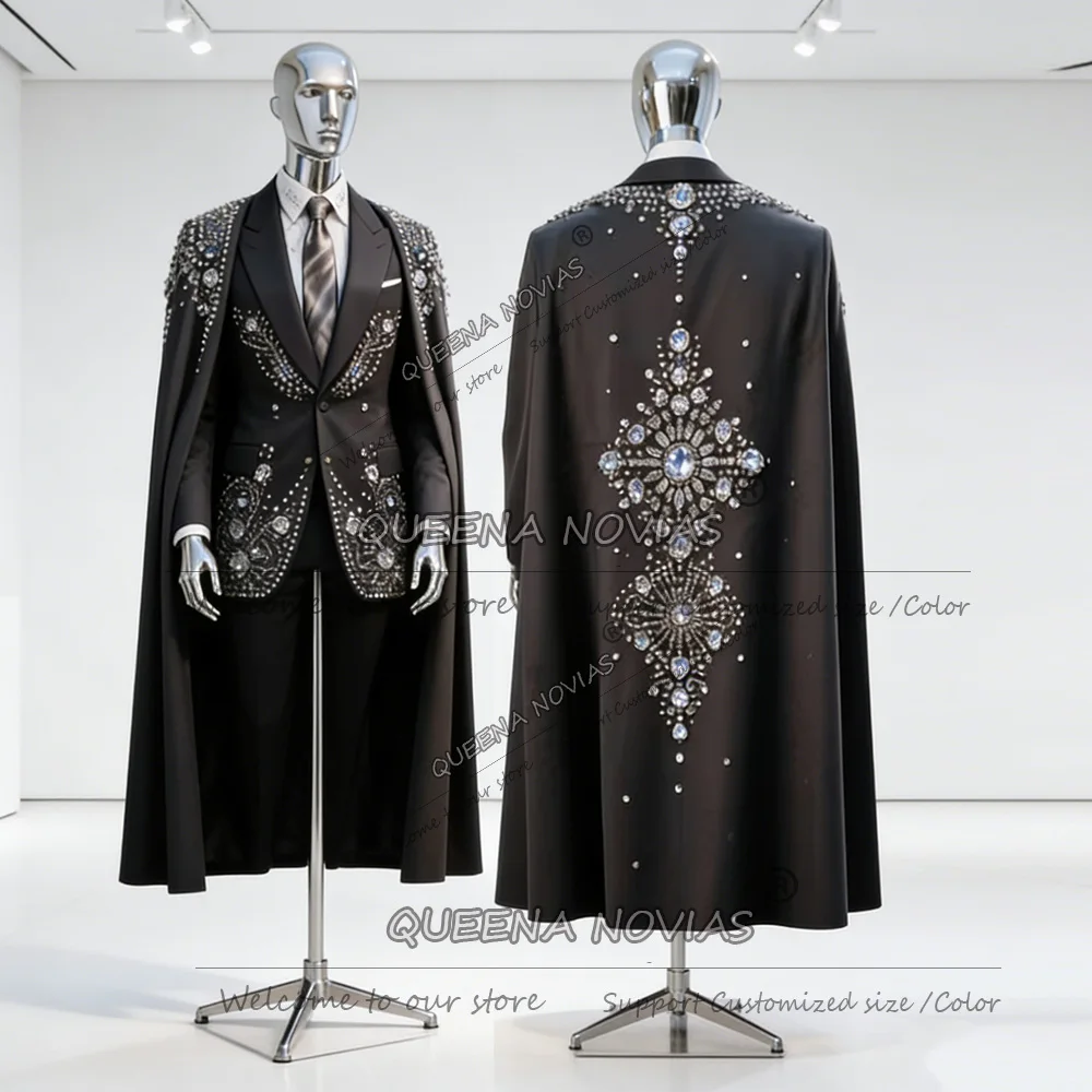 

Эксклюзивный мужской костюм с длинным плащом, индивидуальный пошив, однобортный блейзер для выпускного вечера, банкета, свадебный смокинг для жениха