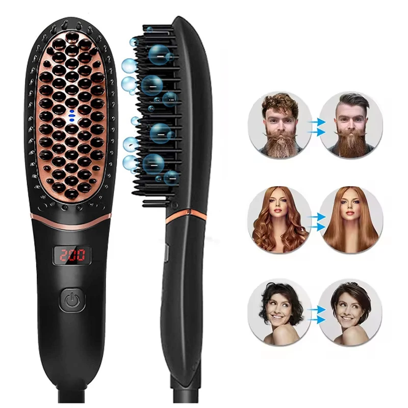Professional LED Display Negative Ion Hair Straightener Brush Multi-functional Hair Curling Styler Comb