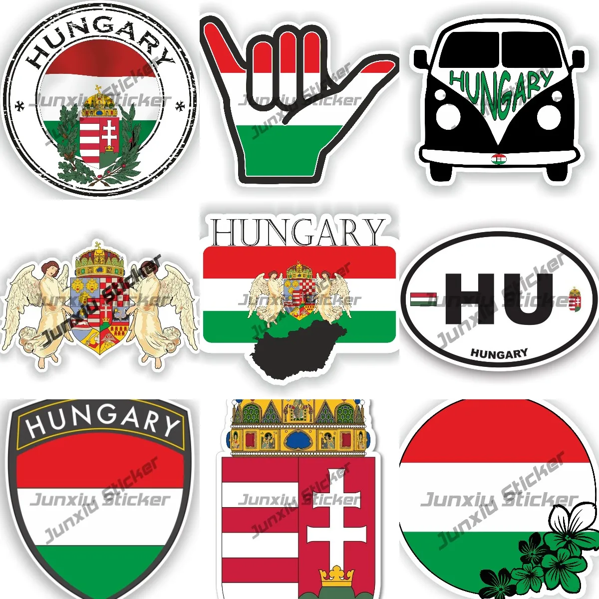 Hungary Round Flag Seal Sticker  Budapest Coat of Arms Hungary Flag Hu Hungarian Shield Van for Car SUV Laptop Book Fridge