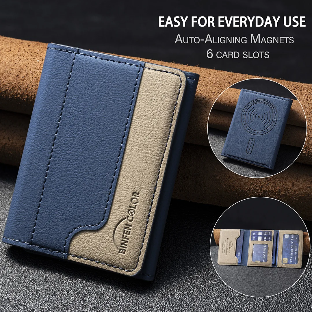 Geeignet für iPhone 16 Dreifach Faltbare Magnetische Brieftasche Kartenhalter, Magnetische Brieftasche mit Rückseitiger Saugnapf-Halterung Universelle Handy-Kartentasche – Detail 1