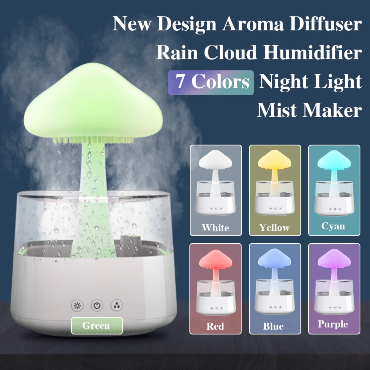 

Mushroom Air Humidifier Rain Cloud Humidifier Essential Oils Diffuser Drops Colorful Night Light For Bedroom