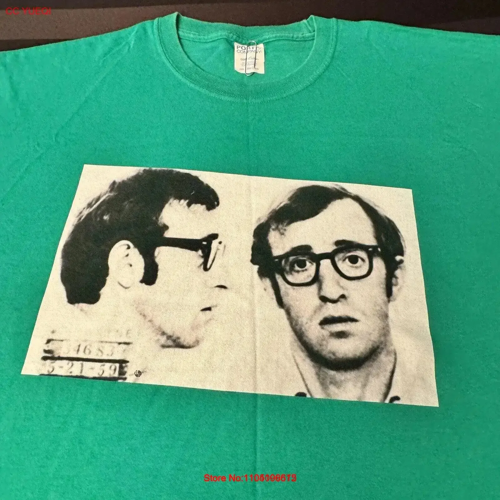 

Woody Allen Take the Money and Run Movie Mug Shot T Shirt Green Size 2XL vintage Washed Versatile Stylish Unisex Casual