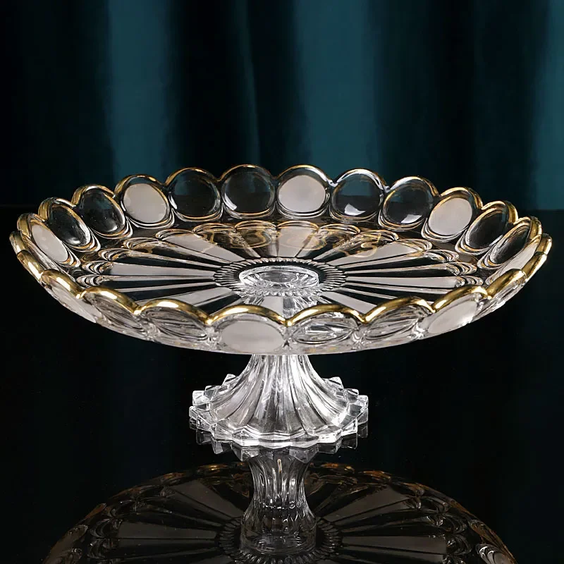 Modern Crystal Glass Fruit Plate Luxury Dessert Candy Dish for KTV Home Front Desk Creative Fashionable Serving Tray Decor