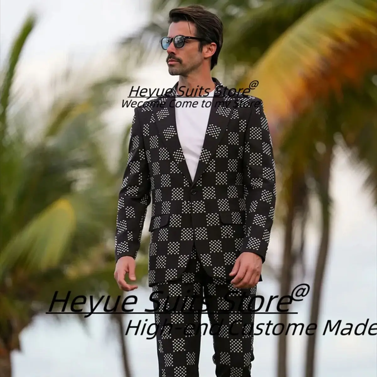 

Formal Plaid Party Men Suits Customized Slim Fit Peak Lapel Groom Weddding Tuxedos 2 Pieces Sets Male Prom Blazers Ropa Hombre