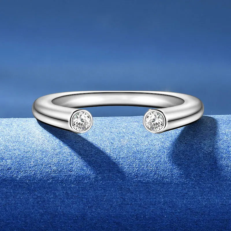 

IOGOU Round Moissanite Double Diamond Ring Minimalist 925 Sterling Silver Open Unique Design Ring for Women Daily Wear Jewelry