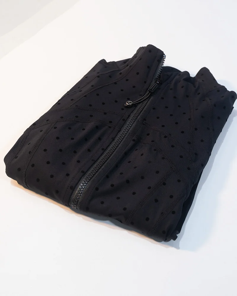New Sweet Black Polka Dot Stand Collar Jacket Slim Fit Long Sleeve Sports Coat Versatile Fitness Yoga Top image 4