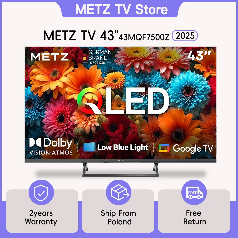 METZ QLED TV 43 pulgadas 4K televisión LED inteligente Google Tele HDR 10 MEMC DBX Dolby Atmos juego Hub EyeCare sintonizador 2025 43 MQF7500Z