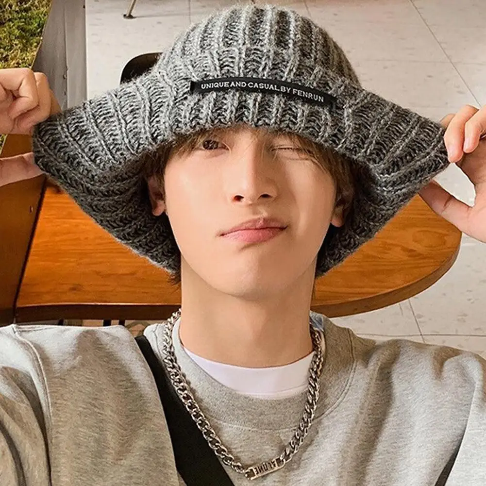 2025 gorros tejidos de otoño e invierno a la moda para hombre, gorro cálido y frío de talla grande, gorro tejido holgado con cabeza grande para hombre